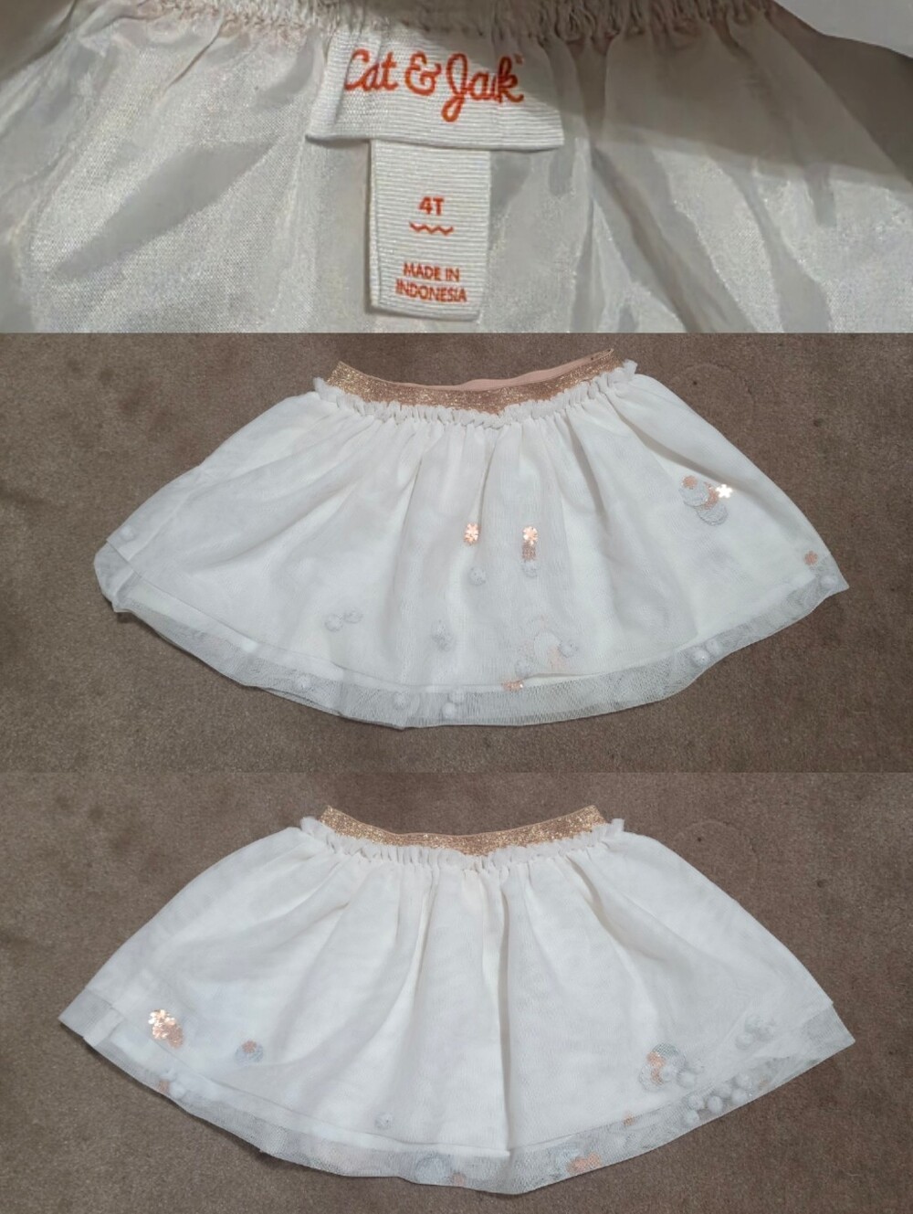 Cat & Jack White Tule W/Gold Waistline Skirt Sz 4T